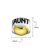 Bling Jewelry Auntie Heart Love Word Aunt Charm Bead For Women Two Tone Gold Plated Sterling Silver Fits European Bracelet