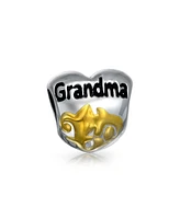 Bling Jewelry Nana Heart Shape Floral Scroll Word Grandma Charm Bead For Grandmother Two Tone Gold Plated Sterling Silver Fits European Bracelet