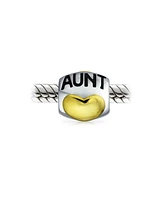 Bling Jewelry Auntie Heart Love Word Aunt Charm Bead For Women Two Tone Gold Plated Sterling Silver Fits European Bracelet