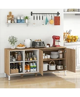 Skonyon 63 Inches Buffet Sideboard with 4 Compartments and Push-to-Open Cabinet-Natural