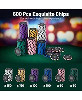 Skonyon 600-Piece Poker Chip Set 14 Gram Claytec Chips with Carrying Case-Black