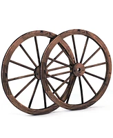 Skonyon Set of 2 30-inch Decorative Vintage Wood Wagon Wheel