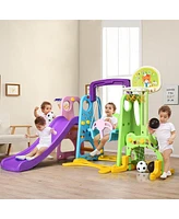 6 In 1 Toddler Climber and Swing Set w/ Basketball Hoop & Football Gate Backyard