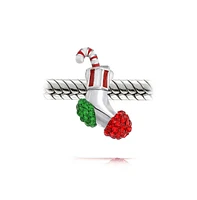 Bling Jewelry Sparkling Red Green Crystal Candy Cane Christmas Holiday Stocking Stuffer Bead Charm For For Women Sterling Silver Fits European Bracele