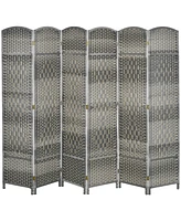 Homcom 6 Panel Room Divider Hand-Woven Freestanding Partition, Mixed Gray