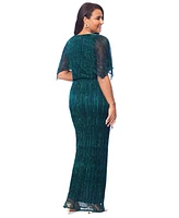 Betsy & Adam Plus Metallic Ruffle Long Gown