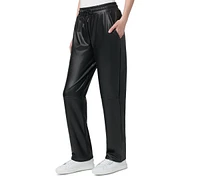 Hue Women's High-Rise Faux-Leather Drawstring Pants
