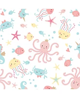 Bedtime Originals Ocean Mist Ocean Sea Animals Fitted Crib Sheet - White