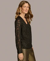 Donna Karan New York Women's Long Sleeve Metallic Top