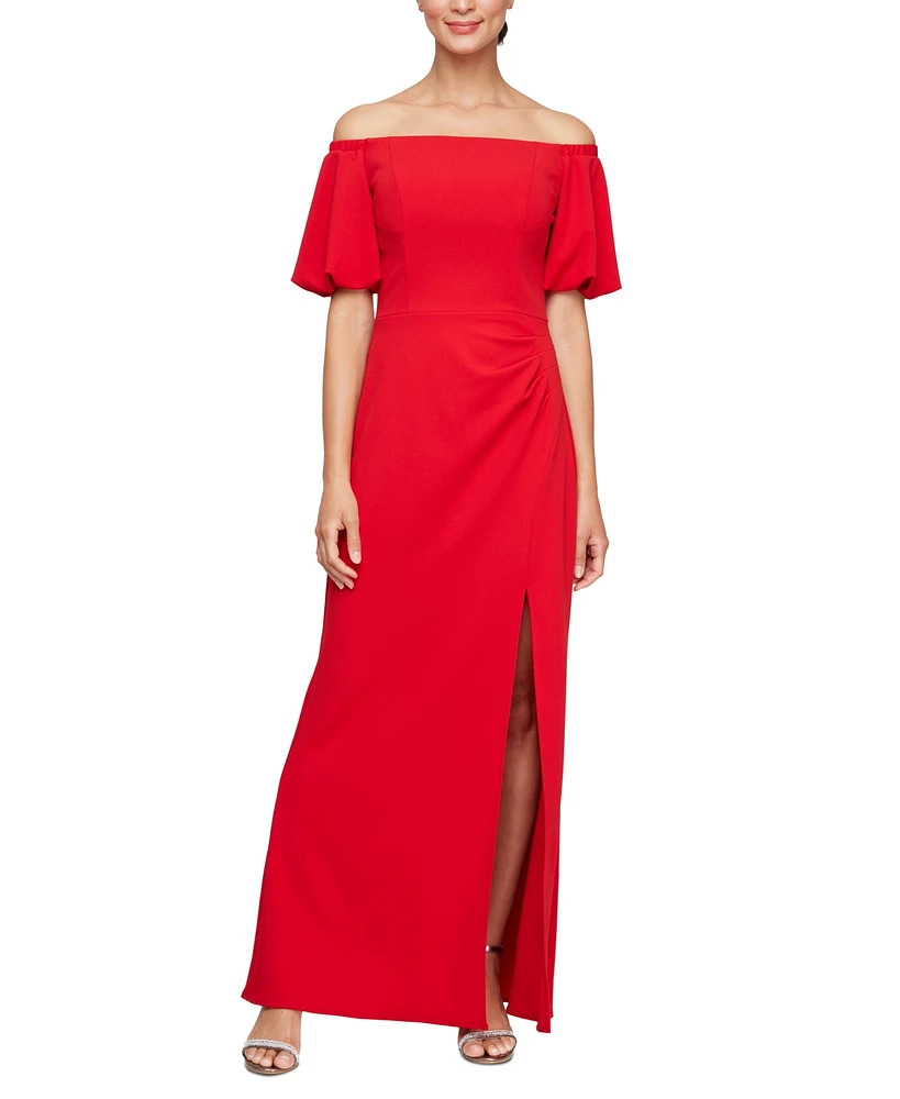 Alex Evenings Women's Off-The-Shoulder Balloon-Sleeve Gown