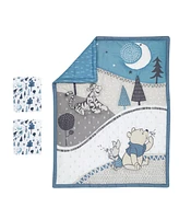 Lambs & Ivy Disney Baby Forever Pooh Blue/Gray 3-Piece Mini Crib Bedding Set
