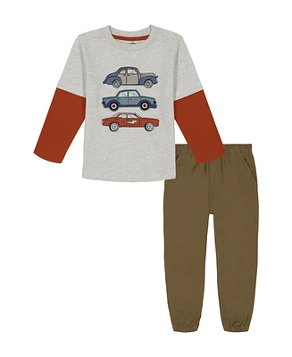 Kids Headquarters Toddler and Little Boys, Twofer Car Tee Twill Joggers