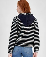 Nautica Jeans Women's Striped Hooded Zip-Up Sweatshirt