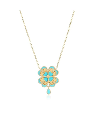 The Lovery Blue Enamel Gold Single Clover Necklace 14K Gold