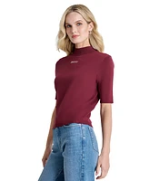 Dkny Jeans Women's Stud Logo Mock Neck Elbow-Sleeve Sweater