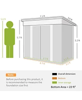 7' x 4' Metal Lean-to Garden Shed with Sliding Doors