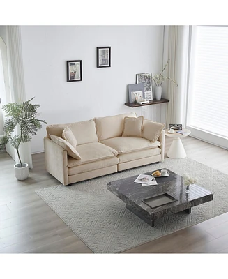 Streamdale Furniture Beige Chenille Modern Loveseat Sofa with Pillows