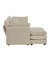 Streamdale Furniture Beige Chenille Sectional with Ottoman for Small Living Space