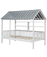 Streamdale Furniture Twin Kids House Bed with Roof, Rails, Shelves (Arriving 8/18)