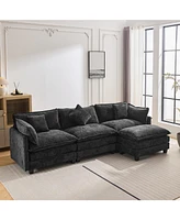 Streamdale Furniture Black Chenille L-Shape Sofa with Ottoman and Pillows