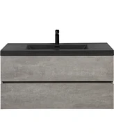 Streamdale Furniture Modern 42" Floating Vanity with Black Quartz Basin