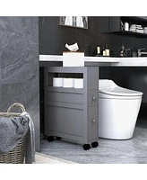 Streamdale Furniture 6.25" x 20.5" x 28.25" Wood Rolling Narrow Bathroom Side Storage Cabinet - Gray