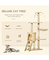 Streamdale Furniture 53" Interactive Cat Condo & Scratching Tower - Beige