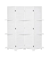 Streamdale Furniture 4-Panel Wood Privacy Screen Divider with Shelves and Storage