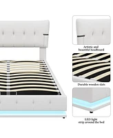 Queen Size Upholstered Hydraulic Storage Bed with Rgb Led Light