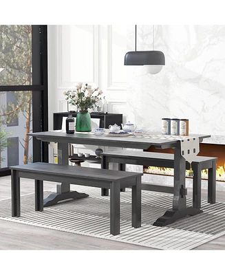 Simplie Fun Retro Dining Set: Trestle Table & Benches for 4