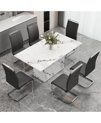 Simplie Fun Marble Dining Table with 6 Cushioned Chairs (Dt-sq-16090-wh)