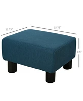 Streamdale Furniture Blue Linen Ottoman Footrest with Plastic Legs