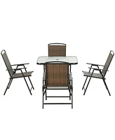 5-Piece Foldable Wicker Patio Dining Set with Umbrella Hole