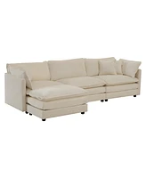 Streamdale Furniture Oversized L-Shaped Sectional Sofa with Reversible Ottoman, Beige Chenille