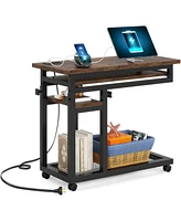 Tribesigns Small Portable Desk with Power Outlet, Height Adjustable Sofa Couch Bedside Laptop Table Wheels, Mobile Standing Rolling Computer