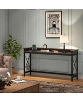 Tribesigns Sofa Table with Outlets and Usb Ports, 70.9 inch Extra Long Console Behind Couch Charging Station, Industrial Narrow Entryway Ha