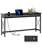 Tribesigns Sofa Table with Outlets and Usb Ports, 70.9 inch Extra Long Console Table Behind Couch with Charging Station, Industrial Narrow Entryway Ha