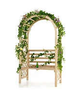 Sugift Wooden Garden Bench Arch Pergola Outdoor Arbor