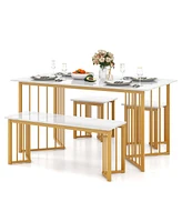 Vebreda 4 Piece Dining Table Set with Bench and 2 Stools-White