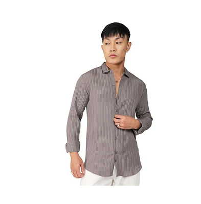 Campus Sutra Men's Ash Grey Self-Design Striped Shirt