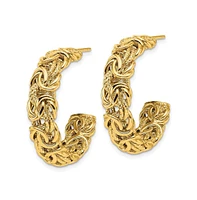 Diamond2Deal 18k Yellow Gold Polished and Textured Byzantine C-Hoop Earrings