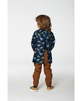 Deux par Deux Boy School Apron Navy Blue Printed Dinosaurs - Toddler|Child