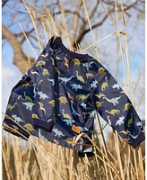 Deux par Deux Boy School Apron Navy Blue Printed Dinosaurs - Toddler|Child