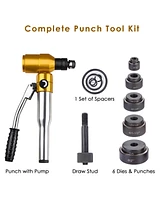 6 Dies 6 Ton Hydraulic Knockout Hole Punch Driver Kit Hand Pump Tool 11-gauge