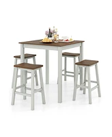 Vebreda 5 Piece Dining Table Set with 4 Saddle Stools for Kitchen Dining Room Apartment-Ash Gray