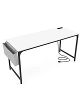 Costway 60" Modern Computer Desk with Charging Station with Storage Bag & Headphone Hook