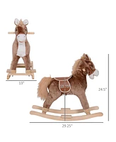 Qaba Kids Rocking Horse with Soft Plush Body, Wooden Base, for 3+ Years