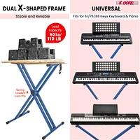 5 Core Keyboard Stand Double X Style Adjustable Piano Riser + Keyboard Piano Bench - Blue