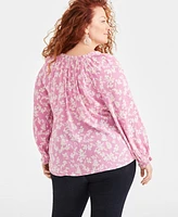 Style & Co Plus Printed Shine V-Neck Blouse