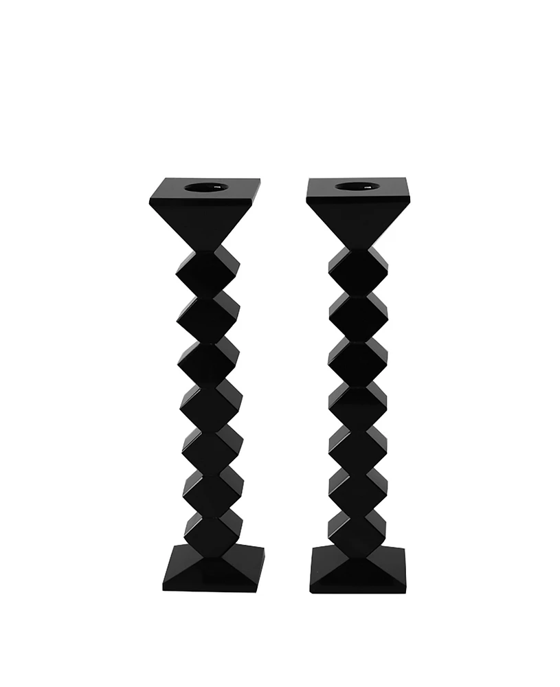 Lainy Home 8" Zig Zag Crystal Candlesticks, Set of 2